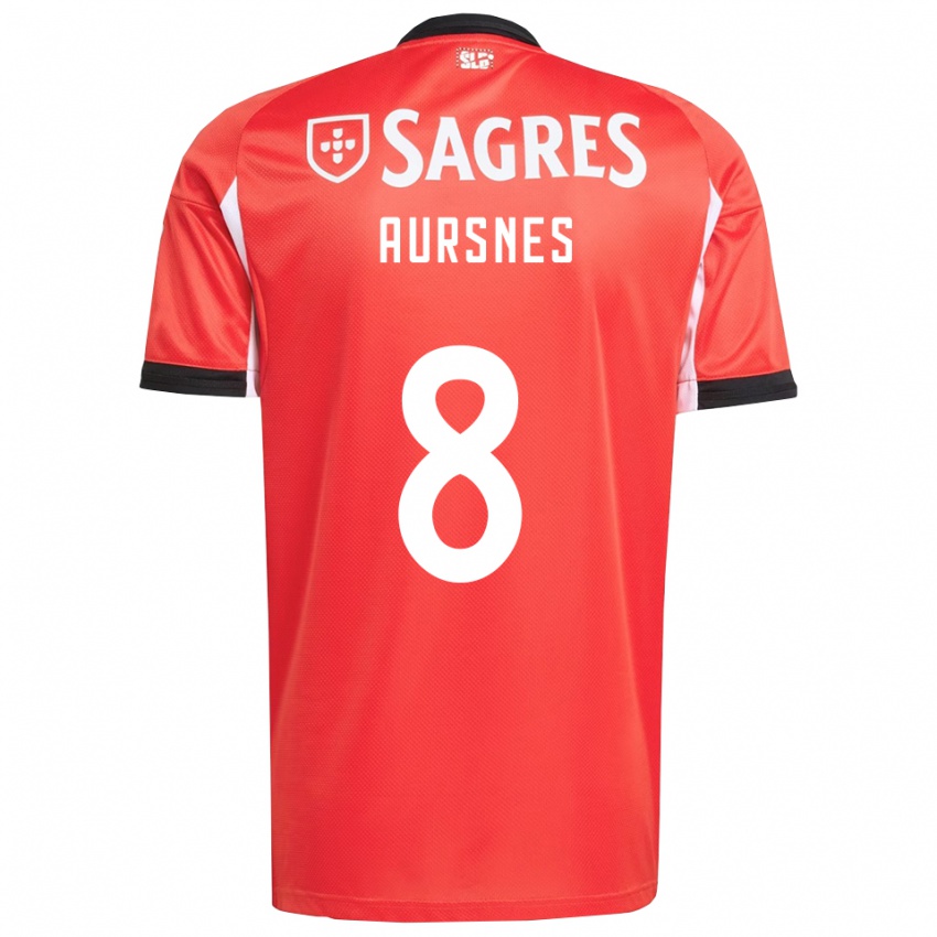 ילדים Fredrik Aursnes #8 אדום לבן ג'רזי ביתית 2025/26 חולצה קצרה