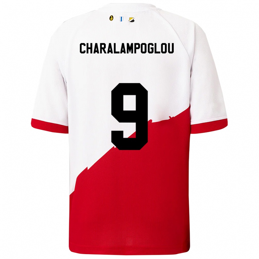 ילדים Georgios Charalampoglou #9 לבן אדום ג'רזי ביתית 2025/26 חולצה קצרה