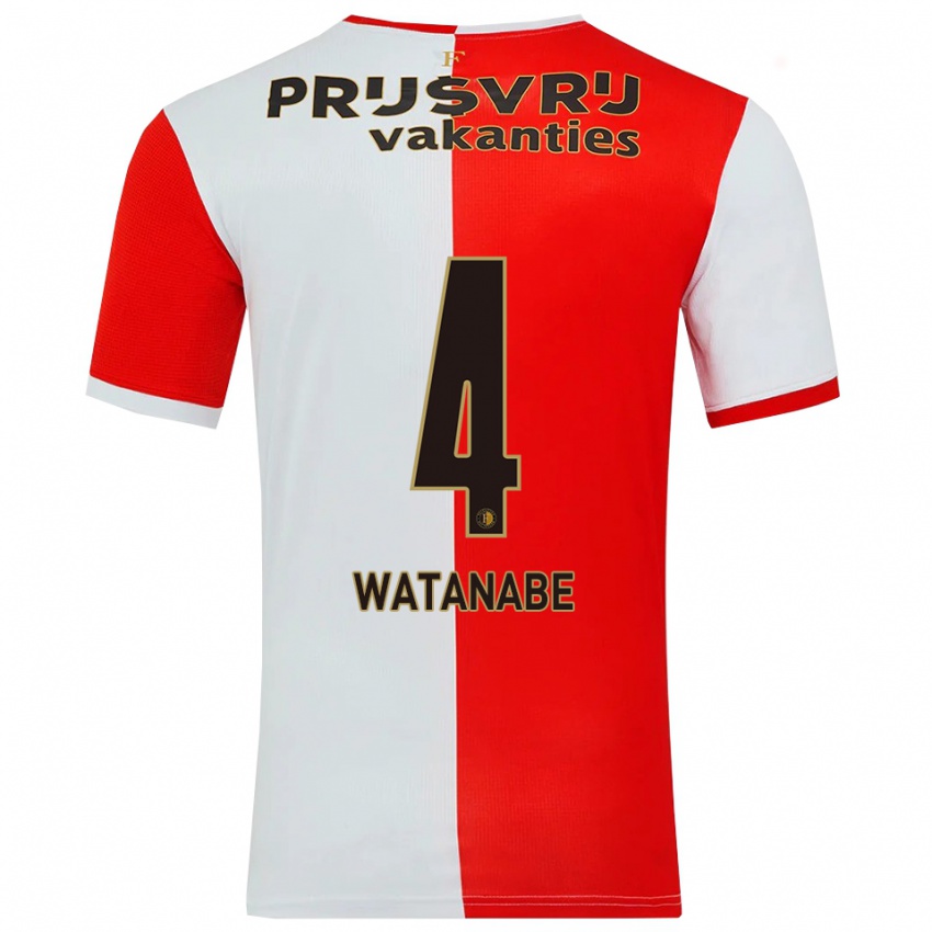 ילדים טסויושי ווטאנבה #4 אדום לבן ג'רזי ביתית 2025/26 חולצה קצרה