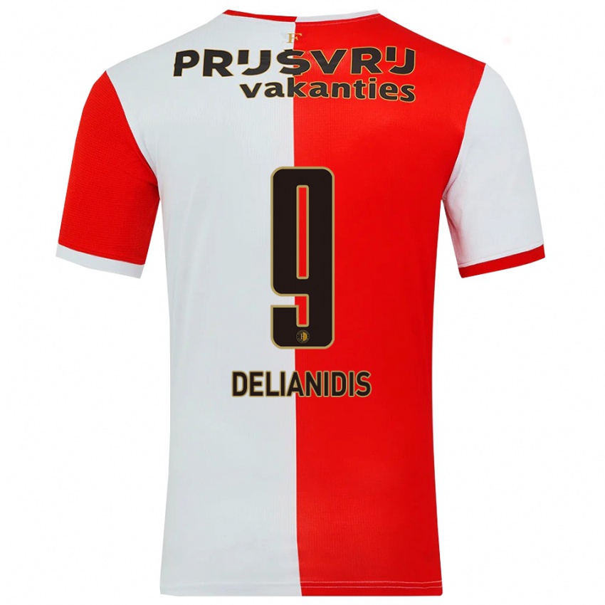 ילדים Theodoros Delianidis #9 אדום לבן ג'רזי ביתית 2025/26 חולצה קצרה