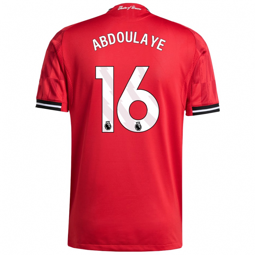 ילדים Douka Abdoulaye #16 אדום שחור לבן ג'רזי ביתית 2025/26 חולצה קצרה