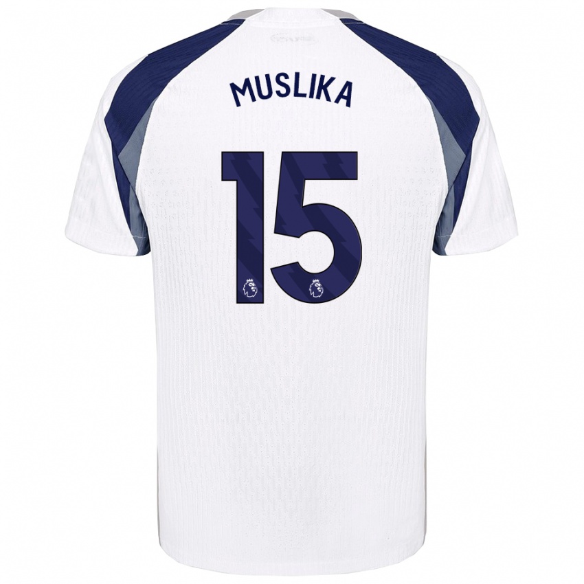 ילדים Armend Muslika #15 לבן נייבי ג'רזי ביתית 2025/26 חולצה קצרה