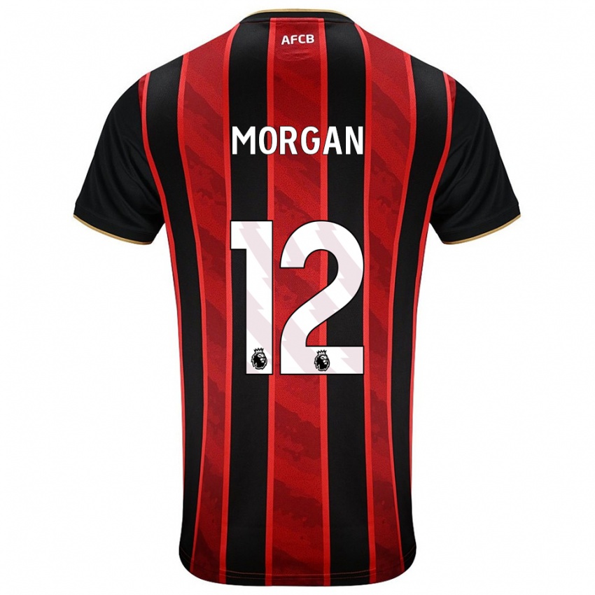 ילדים Ollie Morgan #12 אדום שחור ג'רזי ביתית 2025/26 חולצה קצרה