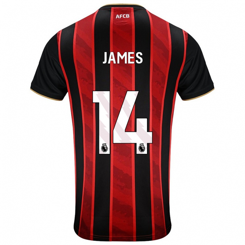 ילדים Katie James #14 אדום שחור ג'רזי ביתית 2025/26 חולצה קצרה