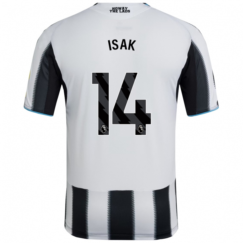 ילדים אלכסנדר איסאק #14 שחור לבן ג'רזי ביתית 2025/26 חולצה קצרה
