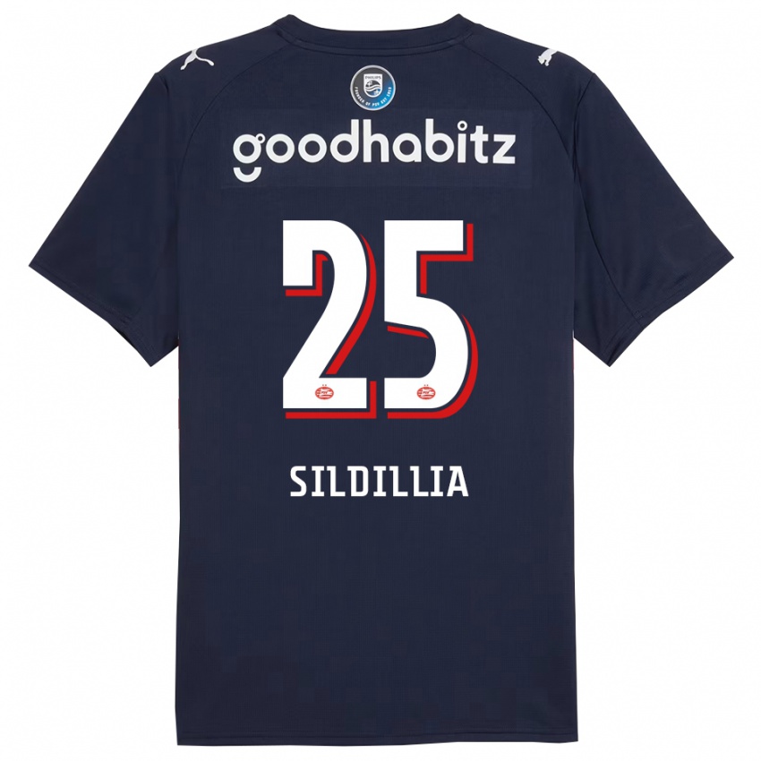 ילדים קיליאן סילדיליה #25 נייבי לבן הרחק ג'רזי 2025/26 חולצה קצרה
