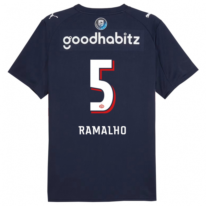 ילדים אנדרה רמאליו #5 נייבי לבן הרחק ג'רזי 2025/26 חולצה קצרה