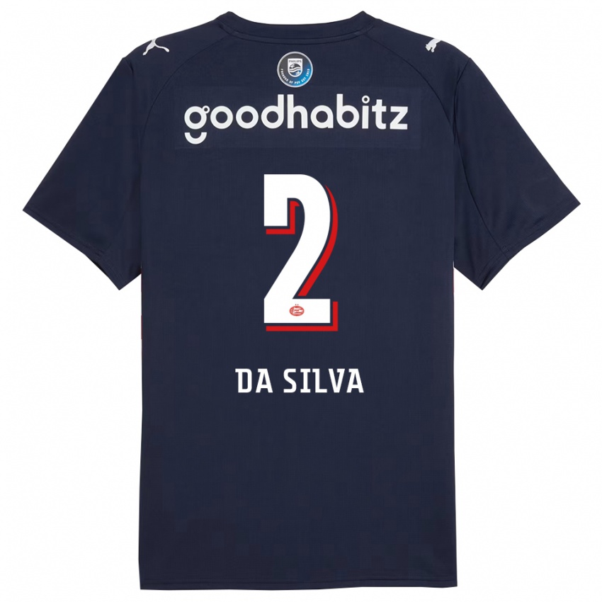 ילדים Aston Da Silva #2 נייבי לבן הרחק ג'רזי 2025/26 חולצה קצרה