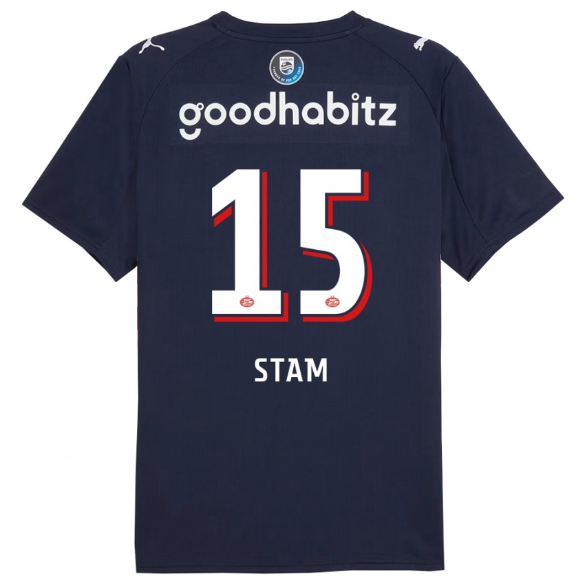 ילדים Dyran Stam #15 נייבי לבן הרחק ג'רזי 2025/26 חולצה קצרה