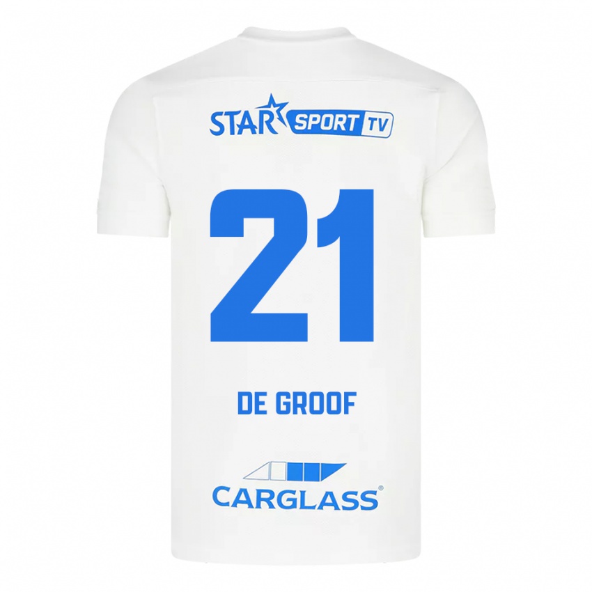 ילדים Jens De Groof #21 לבן כחול הרחק ג'רזי 2025/26 חולצה קצרה