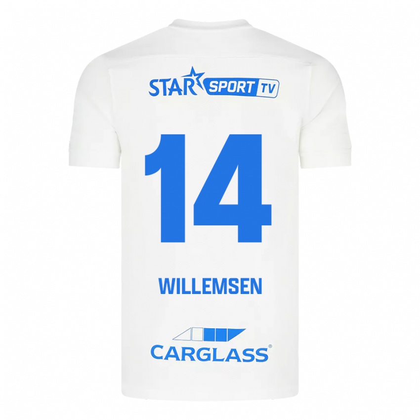 ילדים Wout Willemsen #14 לבן כחול הרחק ג'רזי 2025/26 חולצה קצרה