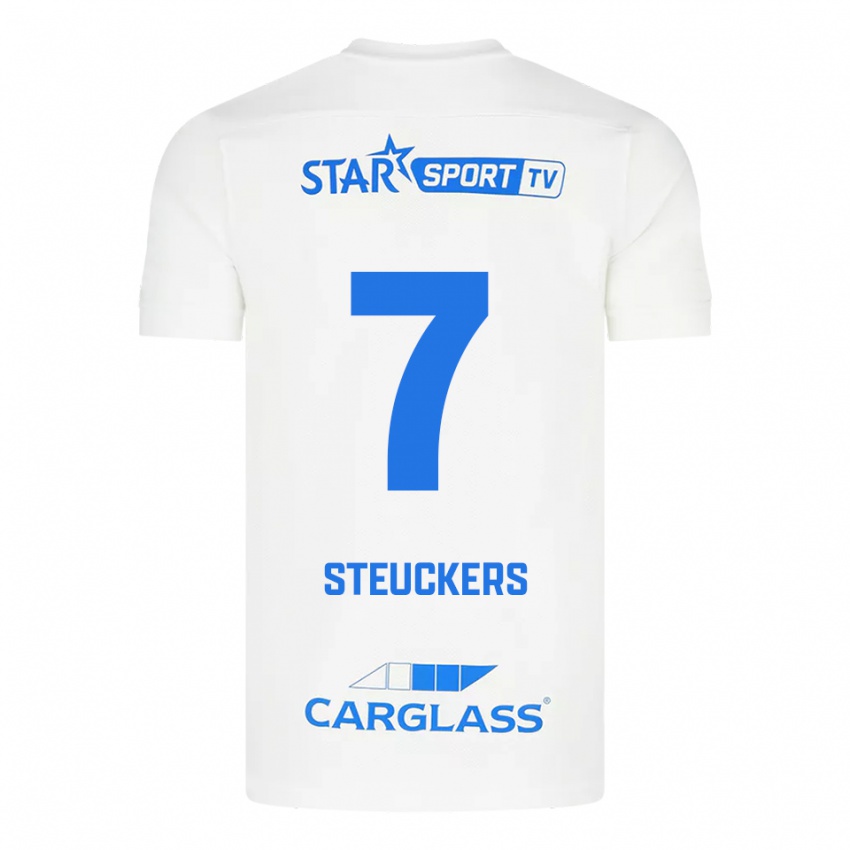 ילדים Jarne Steuckers #7 לבן כחול הרחק ג'רזי 2025/26 חולצה קצרה