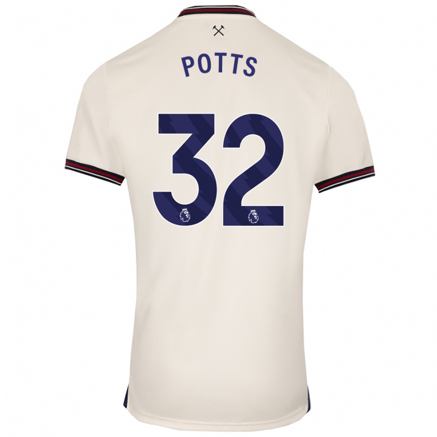 ילדים Freddie Potts #32 לבן מלוכלך הרחק ג'רזי 2025/26 חולצה קצרה