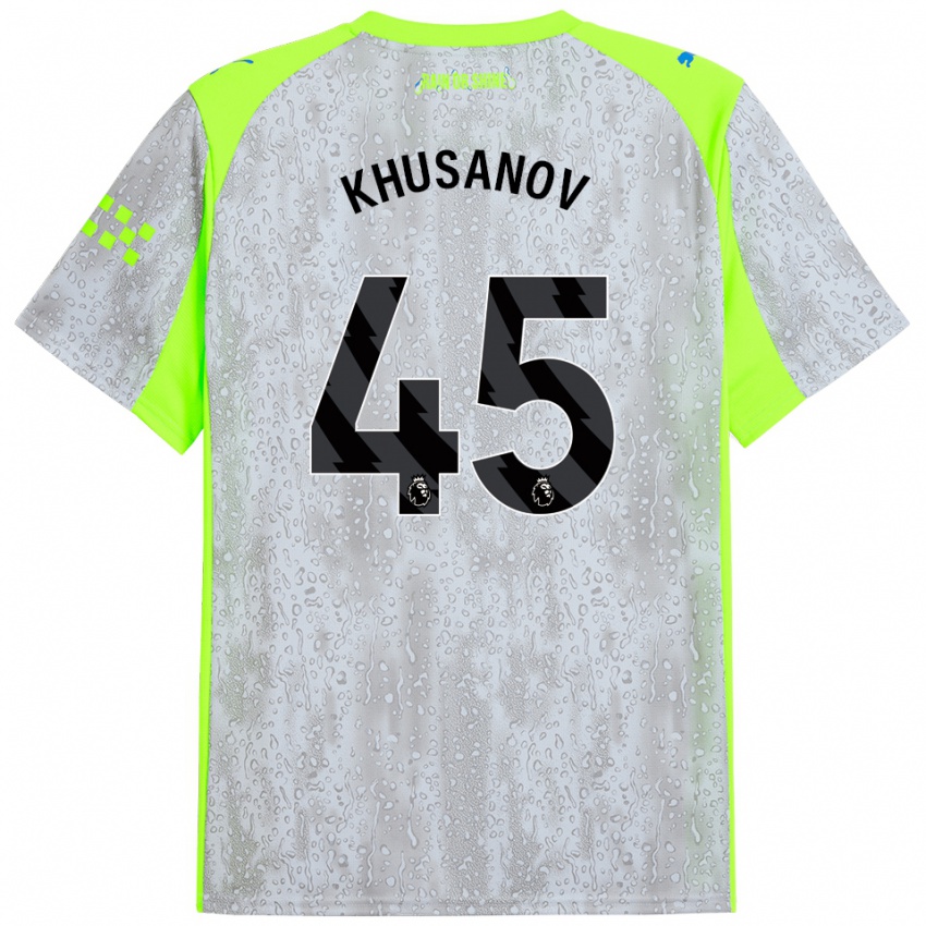 ילדים עבדוקודיר חוסאנוב #45 אפור צהוב ג'רזי קיט שלישי 2025/26 חולצה קצרה