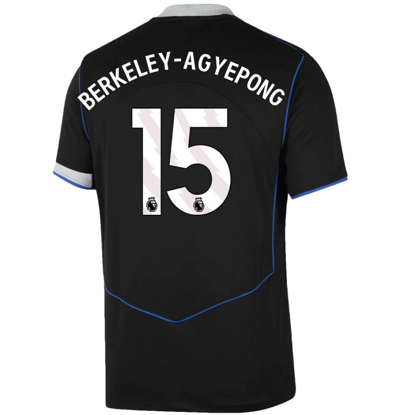 ילדים Jeremiah Berkeley-Agyepong #15 שחור כחול כסוף ג'רזי קיט שלישי 2025/26 חולצה קצרה
