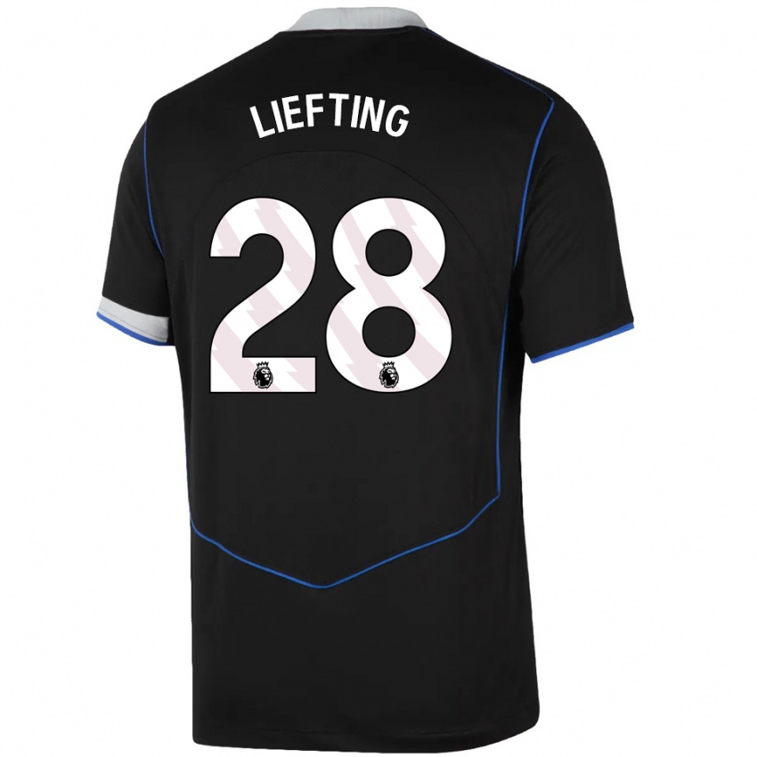 ילדים Femke Liefting #28 שחור כחול כסוף ג'רזי קיט שלישי 2025/26 חולצה קצרה