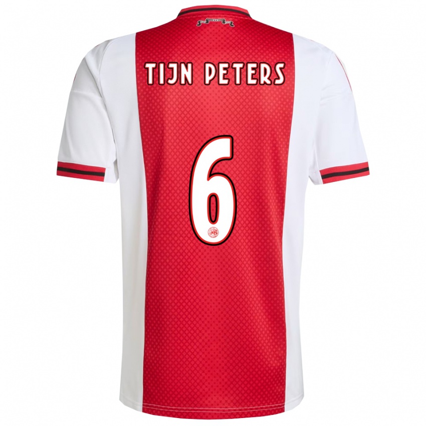 גברים Tijn Peters #6 אדום לבן ג'רזי ביתית 2025/26 חולצה קצרה