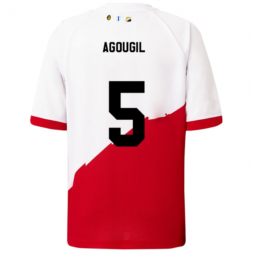 גברים Oualid Agougil #5 לבן אדום ג'רזי ביתית 2025/26 חולצה קצרה