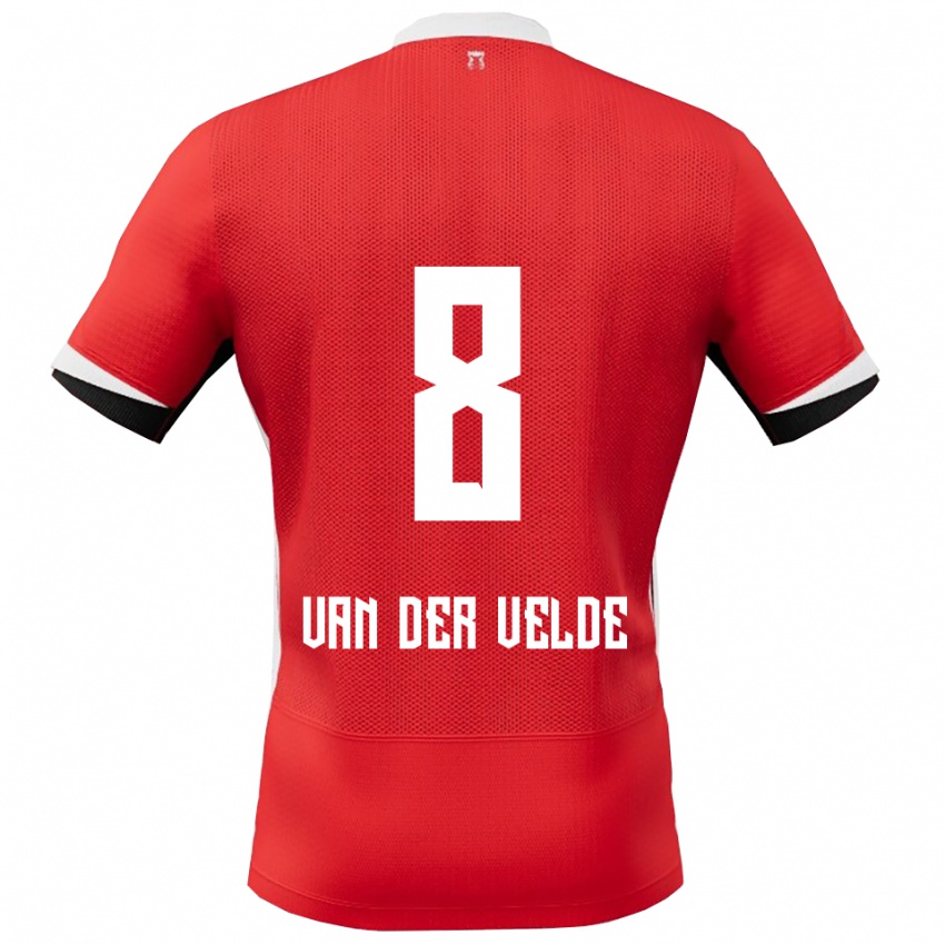 גברים Yordi Van Der Velde #8 אדום לבן ג'רזי ביתית 2025/26 חולצה קצרה