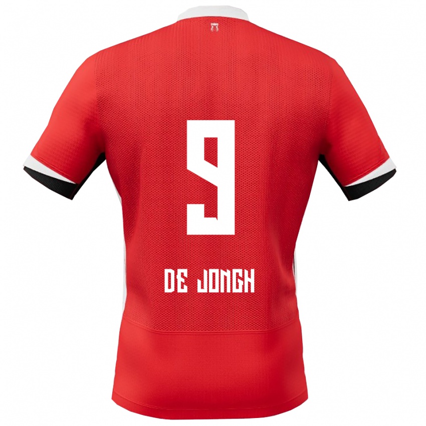 גברים Iain De Jongh #9 אדום לבן ג'רזי ביתית 2025/26 חולצה קצרה