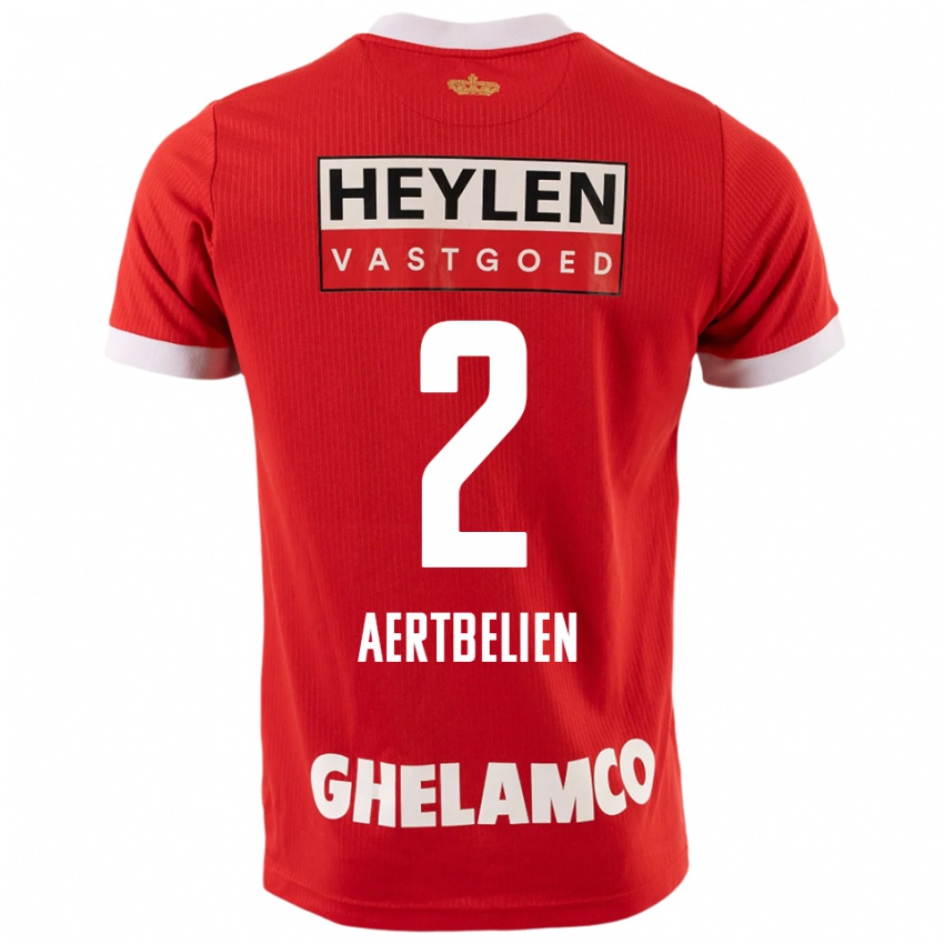 גברים Lukas Aertbeliën #2 אדום לבן ג'רזי ביתית 2025/26 חולצה קצרה