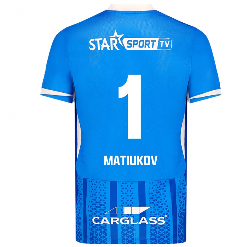 גברים Platon Matiukov #1 כחול לבן ג'רזי ביתית 2025/26 חולצה קצרה