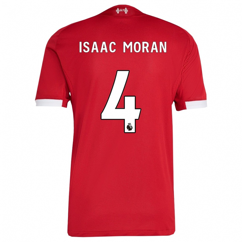 גברים Isaac Moran #4 אדום לבן ג'רזי ביתית 2025/26 חולצה קצרה