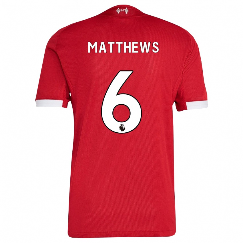 גברים ג'סמין מת׳יוס #6 אדום לבן ג'רזי ביתית 2025/26 חולצה קצרה