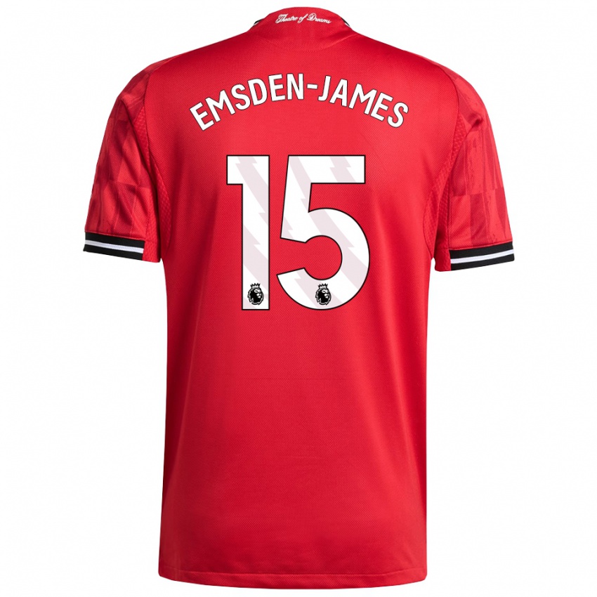 גברים Harley Emsden-James #15 אדום שחור לבן ג'רזי ביתית 2025/26 חולצה קצרה