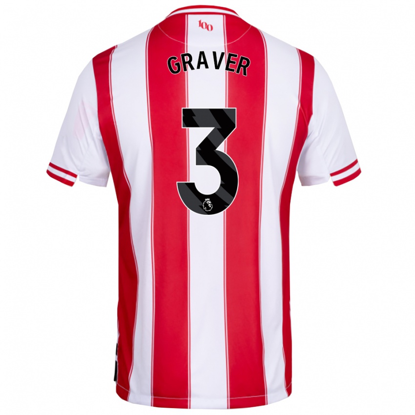 גברים Regan Graver #3 אדום לבן ג'רזי ביתית 2025/26 חולצה קצרה