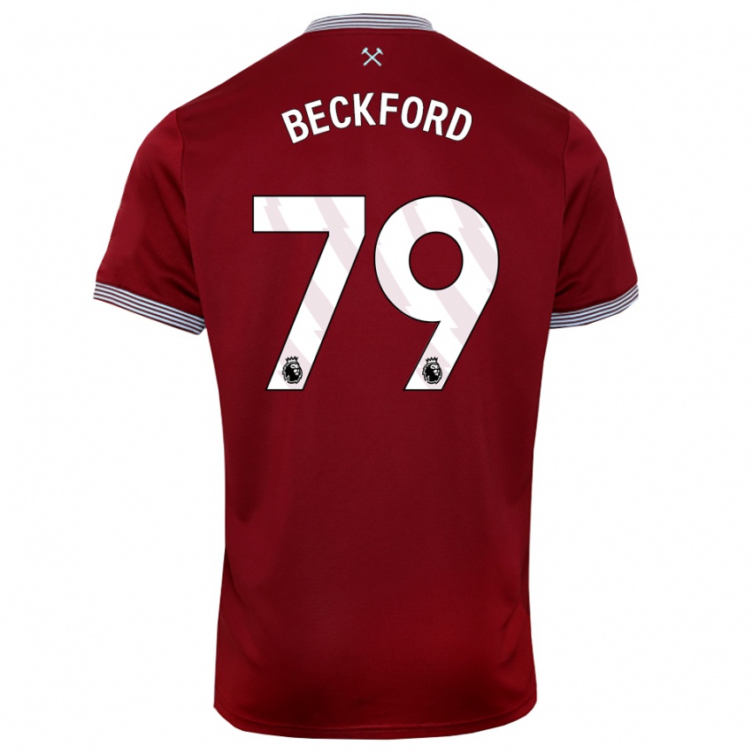 גברים Lewis Beckford #79 בורדו לבן ג'רזי ביתית 2025/26 חולצה קצרה