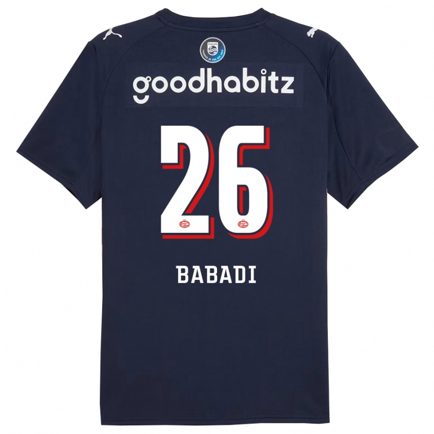 גברים Isaac Babadi #26 נייבי לבן הרחק ג'רזי 2025/26 חולצה קצרה