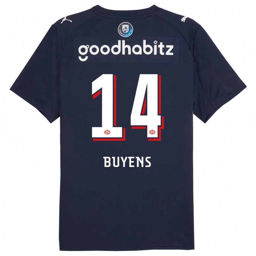 גברים Mathieu Buyens #14 נייבי לבן הרחק ג'רזי 2025/26 חולצה קצרה