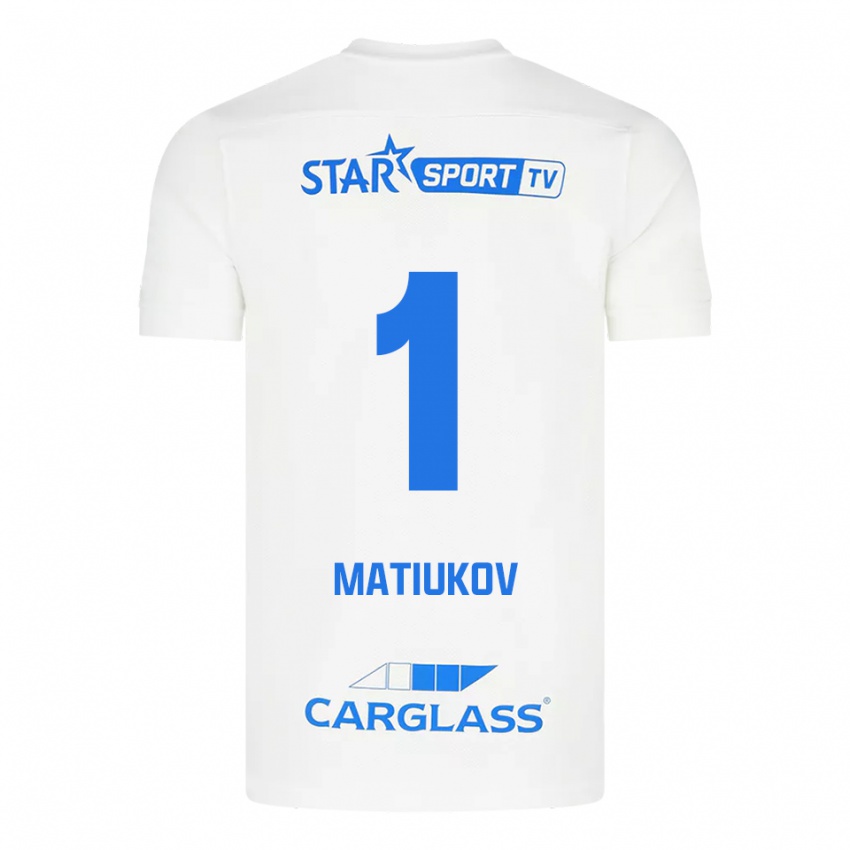 גברים Platon Matiukov #1 לבן כחול הרחק ג'רזי 2025/26 חולצה קצרה