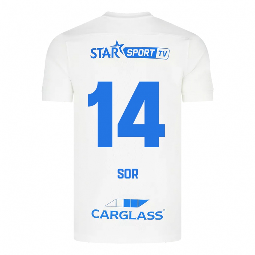 גברים ירה סור #14 לבן כחול הרחק ג'רזי 2025/26 חולצה קצרה