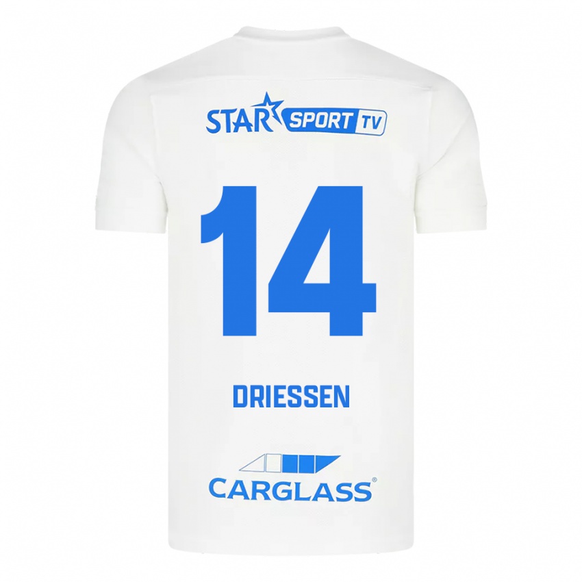 גברים Jelle Driessen #14 לבן כחול הרחק ג'רזי 2025/26 חולצה קצרה