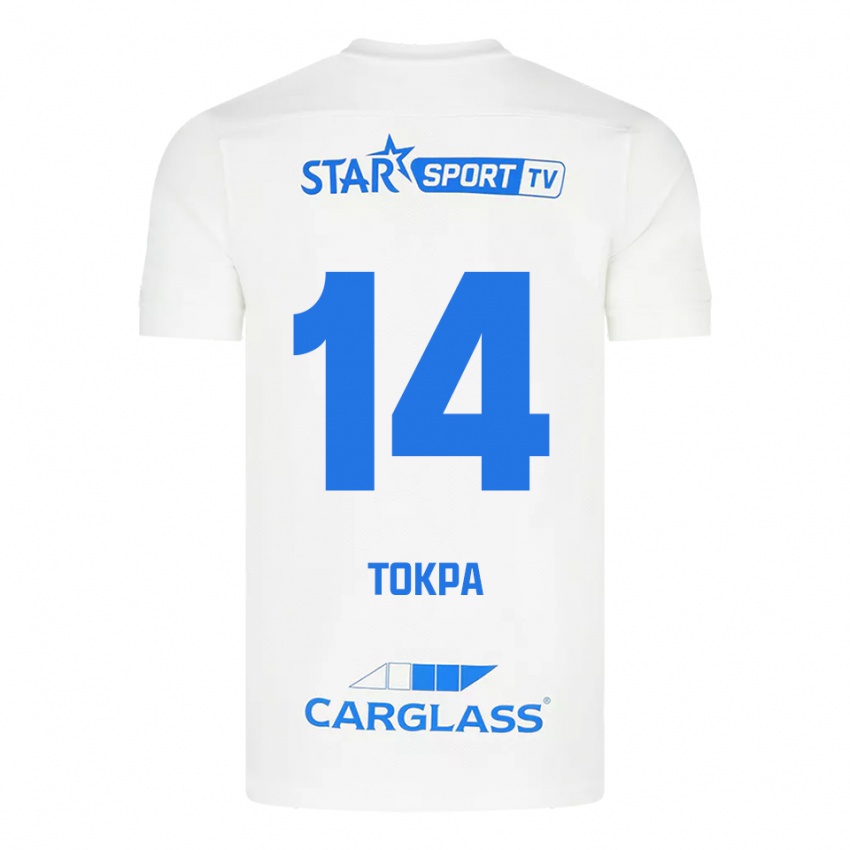 גברים Winner Tokpa #14 לבן כחול הרחק ג'רזי 2025/26 חולצה קצרה