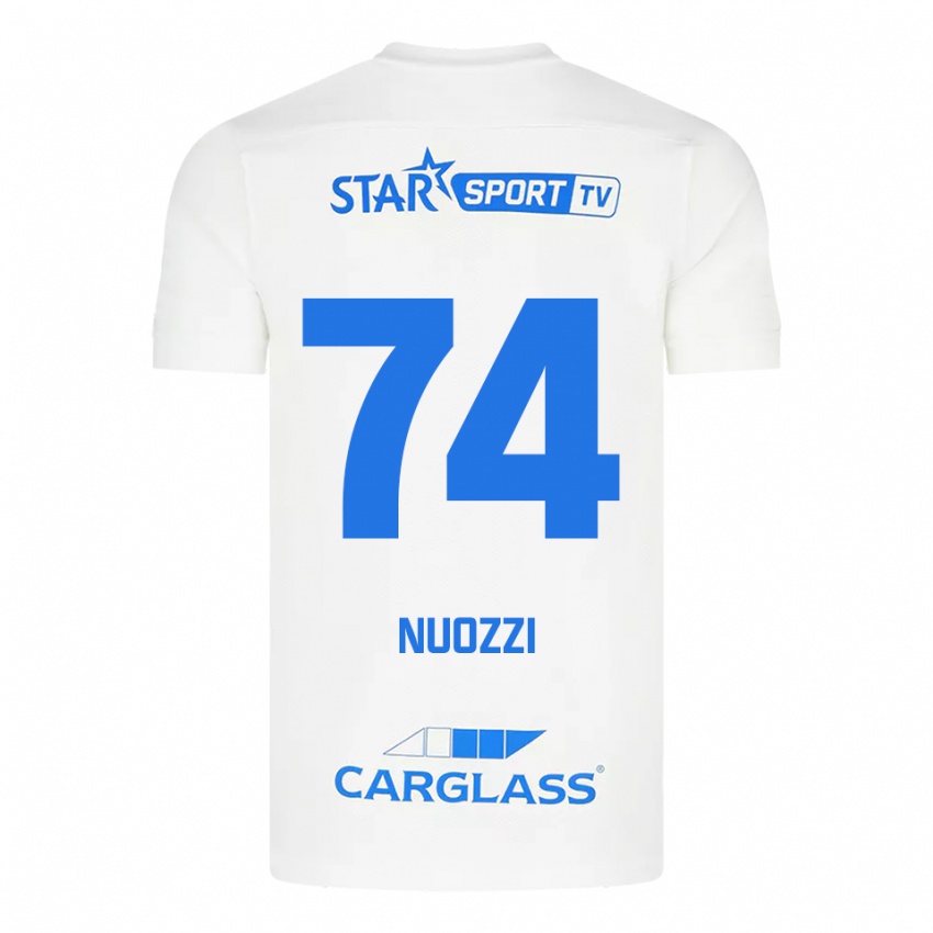 גברים Cédric Nuozzi #74 לבן כחול הרחק ג'רזי 2025/26 חולצה קצרה