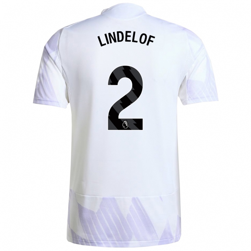 גברים ויקטור לינדלוף #2 לבן סגול סגול הרחק ג'רזי 2025/26 חולצה קצרה