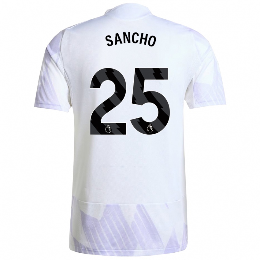 גברים ג'יידון סאנצ'ו #25 לבן סגול סגול הרחק ג'רזי 2025/26 חולצה קצרה