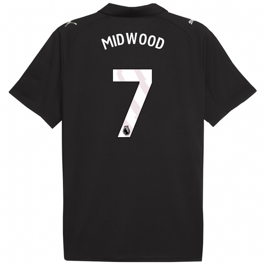 גברים Kylan Midwood #7 שחור לבן הרחק ג'רזי 2025/26 חולצה קצרה