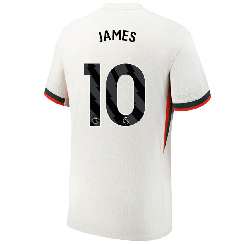 גברים לורן ג'יימס #10 לבן ירוק הרחק ג'רזי 2025/26 חולצה קצרה