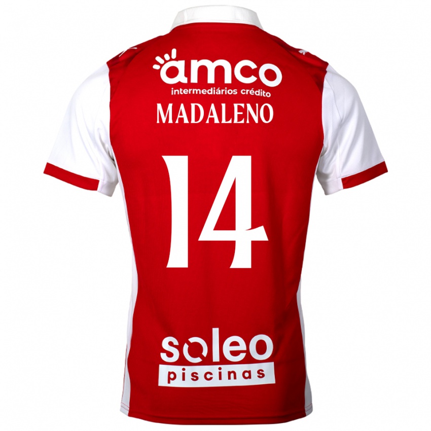 נשים Diogo Madaleno #14 אדום לבן ג'רזי ביתית 2025/26 חולצה קצרה