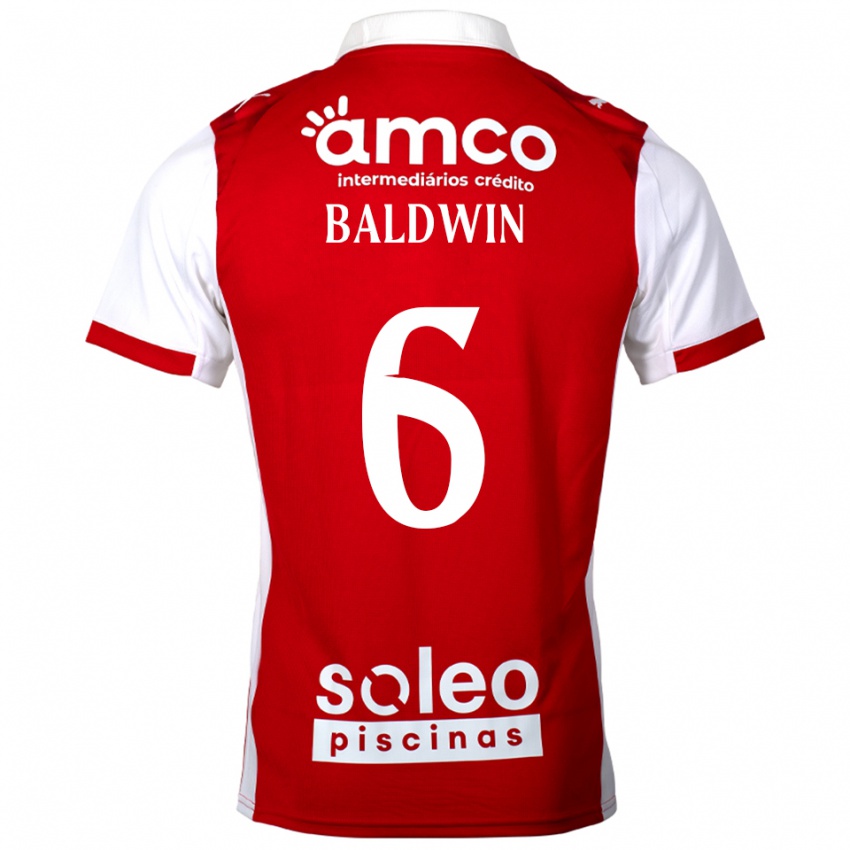 נשים קרלין בולדווין #6 אדום לבן ג'רזי ביתית 2025/26 חולצה קצרה