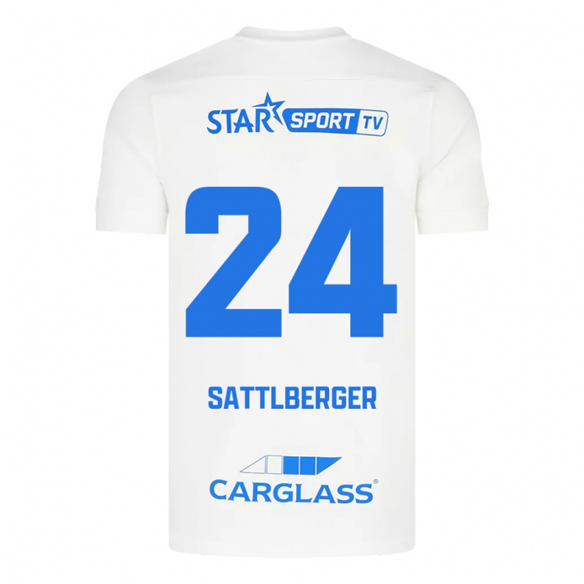 נשים Nikolas Sattlberger #24 לבן כחול הרחק ג'רזי 2025/26 חולצה קצרה