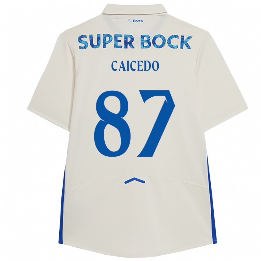 נשים Brayan Caicedo #87 לבן כחול ג'רזי קיט שלישי 2025/26 חולצה קצרה