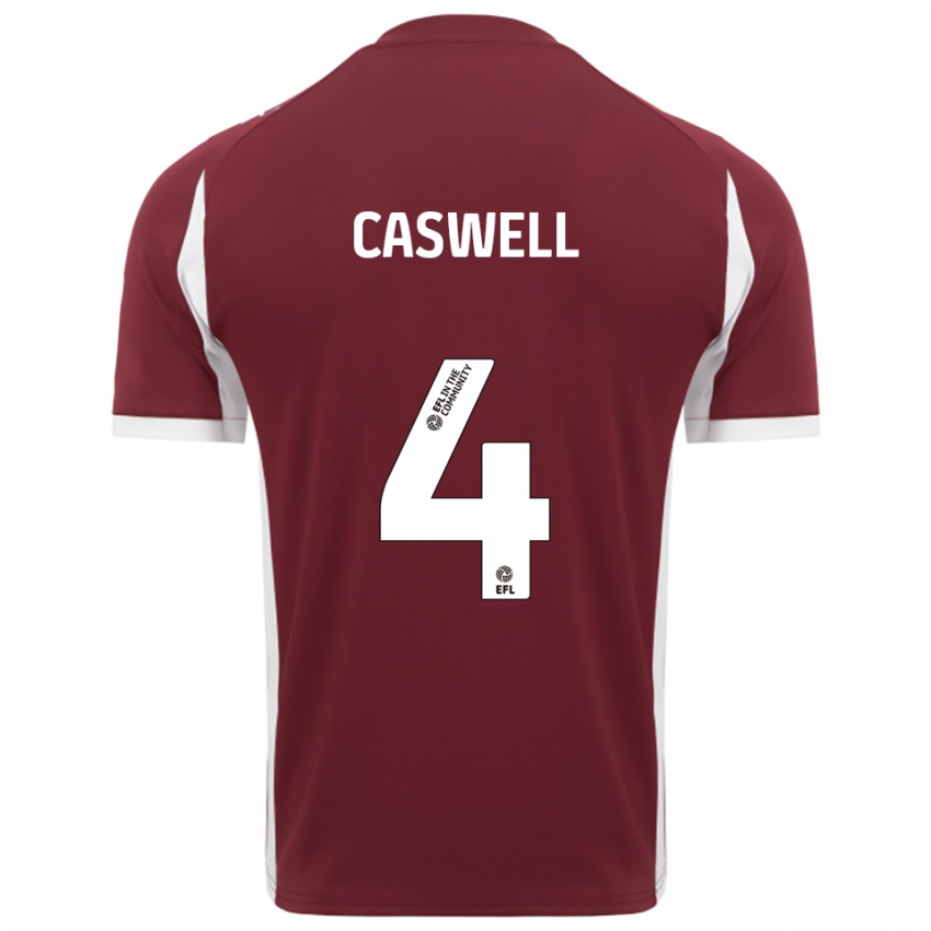 ילדים Jordan Caswell #4 בורדו לבן ג'רזי ביתית 2025/26 חולצה קצרה