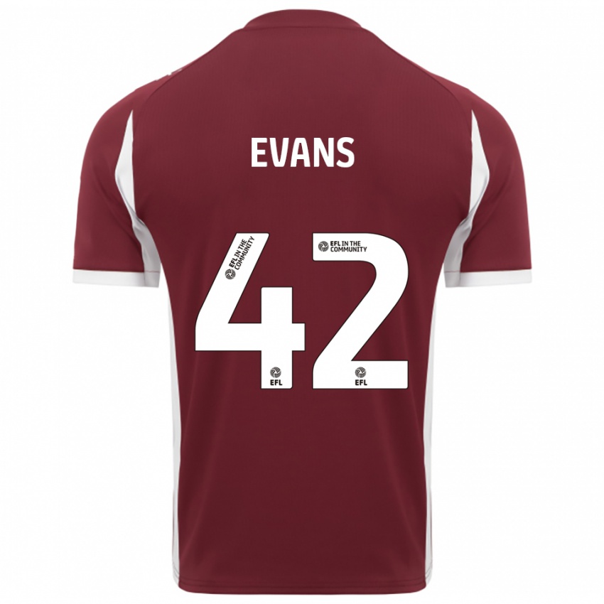 ילדים Oliver Evans #42 בורדו לבן ג'רזי ביתית 2025/26 חולצה קצרה