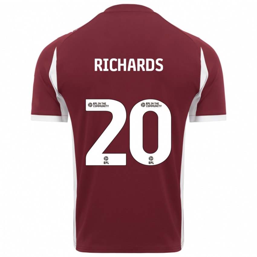 ילדים Mia Richards #20 בורדו לבן ג'רזי ביתית 2025/26 חולצה קצרה