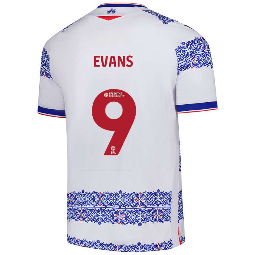 ילדים ריס אוונס #9 לבן כחול ג'רזי ביתית 2025/26 חולצה קצרה